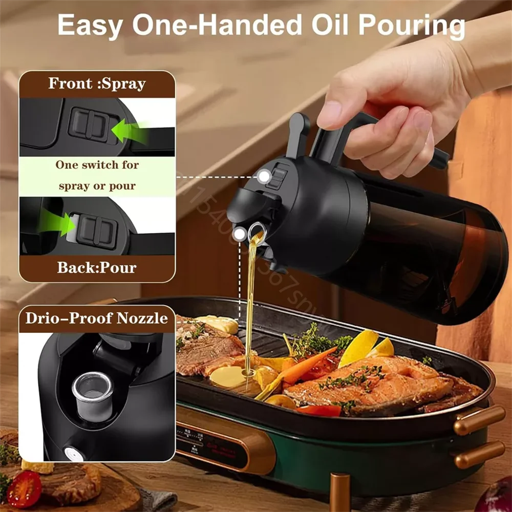 16Oz/470Ml 2-In-1 Brown Glass Oil Dispenser Sprayer Leakproof Olive Oil Sprayer Bottle for Cooking Air Fryer BBQ Baking Salad